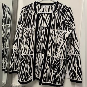 Calvin Klein Black/Ivory Abstract Print Round Neck Cardigan in Ber